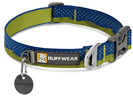 RUFFWEAR Crag Hundehalsband, Reflektierendes und Bequemes Halsband für den Täglichen Gebrauch, Grüne Hügel, 28–36 cm