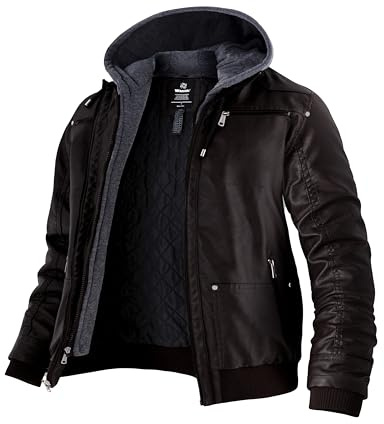 Wantdo Giubbotti invernali Giacca Pelle Invernale Giacca Pelle Primavera Giubbotto in Pelle Spesso-Caffè Scuro M
