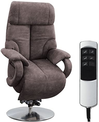 CAVADORE TV-Sessel Istanbul / Fernsehsessel mit Aufstehhilfe & elektrisch verstellbarer Relaxfunktion / 2 E-Motoren / 80 x 115 x 79 / Lederoptik: Grau