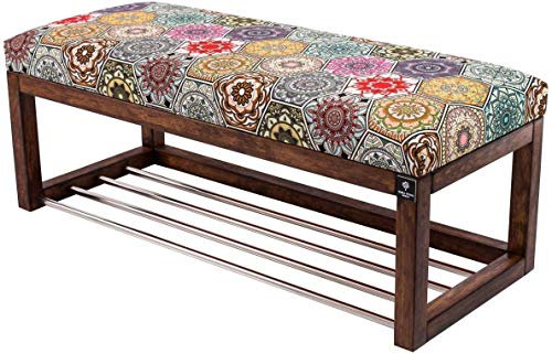 EMRA WOOD LPG 4 Sitzbank Bank Hocker HÖHE 40cm Velour Blumen Mandala Holz Nuss Lackiert Schick Elegant Neu OVP Handarbeit Nach Mass (105, 35)