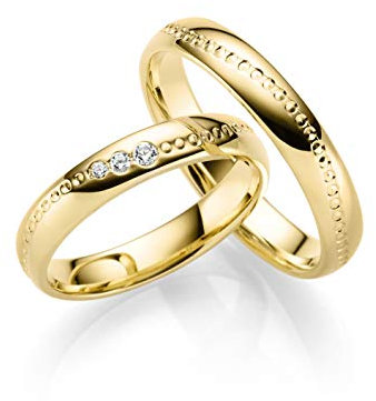 JC Trauringe Silber 925 Paarpreis Eheringe Gold Plattiert I Verlobungsringe breit 4,0 mm I Partnerringe mit Gravur in edler Schatulle I 2 Hochzeitsringe Herrenring & Damenring mit Steinen I LC140-P