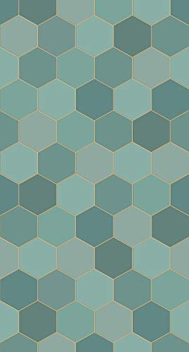 papier peint mural hexagone vert de mer et bleu pétrole - 158958 - de ESTAhome