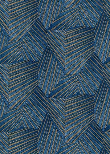 Striped Geometric Blue Gold Art Deco Metallic Wallpaper