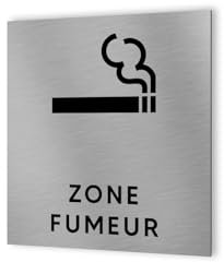 DECOHO - Pictogramme format 20 cm x 20 cm en Dibond Aluminium brossé - Modèle Zone fumeur - Argent
