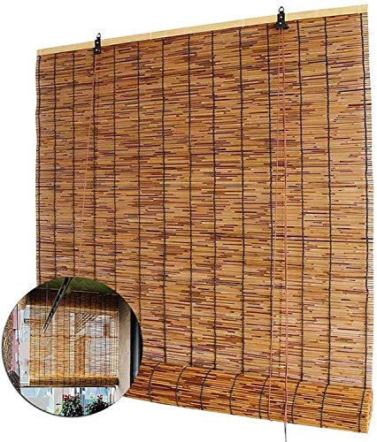 Rollo Bambus, Bambusrollo Sonnenschutz, Rollo Jalousine Aus Schilf Natur, Bambus Raffrollo Für Außen Innenhof Balkon, Mit Zubehör, Holzrollo Für Fenster Und Tür,110 x 250 cm (43 x 10 in)