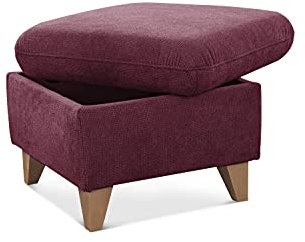 CAVADORE Hocker Lotta / Skandinavischer Stauraumhocker als Beistellhocker oder Fußhocker / 58 x 47 x 58 / Webstoff, Rot, Paris Chianti, Quadratisch
