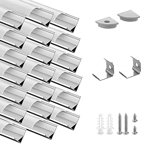 20 Pack 3.3ft/1Meter V Shape LED Aluminum Channel System with Milky Cover, End Caps and Mounting Clips, 1M Aluminum Profile for LED Strip Light Installations, Very Easy Installation…