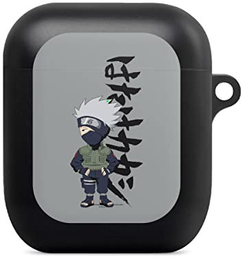 Hülle mit Karabiner kompatibel mit Apple AirPods (1. Generation) Case schwarz Schutzhülle mit Schlüsselanhänger Offizielles Lizenzprodukt Naruto Shippuden Kakashi