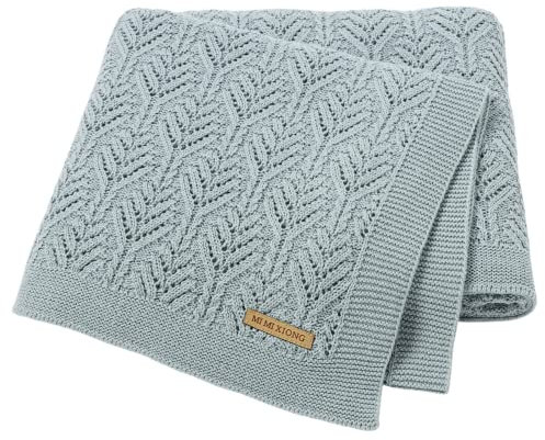 LAWKUL Babydecke 100% Baumwolle Zellulare Decke Weich Gestrickt Babydecken für Neugeborene Jungen Mädchen Kleinkind 100x80cm Cyan