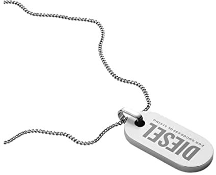 Diesel Halskette Für Männer Einzelne Dogtags, L550Xb17.8Xh36.8mm Silberne Edelstahl Halskette, DX1348040