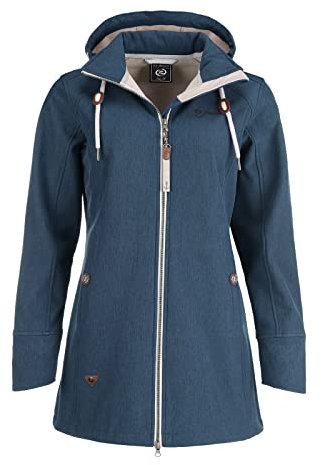 Dry Fashion Damen Softshell Mantel Sellin Meliert - Softshell-Jacke Outdoorjacke Atmungsaktiv Kapuze Wind- und Wasserabweisend in Navy Größe 36
