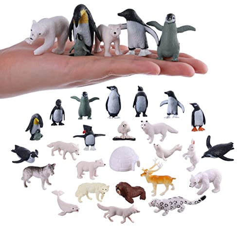 JOKFEICE Polartiere Figuren 25 Stück Realistischer Kleiner Pinguin Eisbär Action-Modell frühes Lernspielzeug Geburtstag Cupcake Topper für Kinder