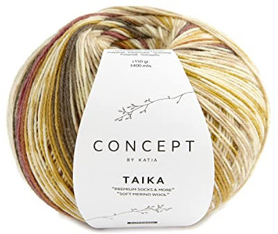 Katia 150g Concept Taika - Farbe: 105 - braun-senfgelb-bordeauxviolett - das perfekte Garn für winterwarme Kuschelsachen