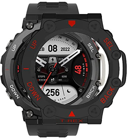 Feysentoe Hüllen Kompatibel mit Amazfit T-Rex 2 Schutzhülle Protector Cover Bumper Shell.(Schwarz Rot)