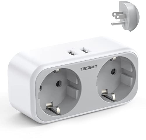 TESSAN Adaptateur Prise USA, Adaptateur USA 4 en 1, Prise Canada avec 2 Prises et 2 USB 2.4A, Adapter Americaine vers France pour Canada Mexique Dominicaine Thailande