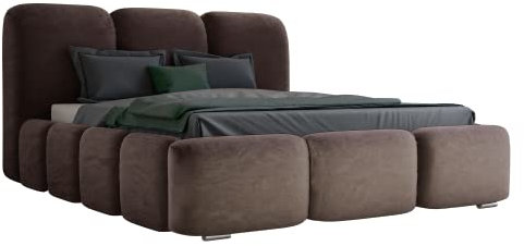 GRAINGOLD Lit Bubble 160x200, Rembourré avec Coffre de Rangement, Lit Double, Tissu en Velours, avec Sommier à Lattes, avec Tête de Lit, sans Matelas (Marron, 160x200)