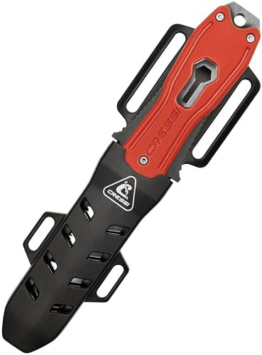 CRESSI Lizard Knife Red Cuchillo de Submarinismo Profesional Ideal para Apnea y Buceo, Unisex-Adult, Rojo/Blade INOX/Funda Negro, Talla única