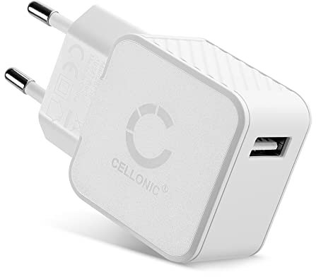 CELLONIC Cargador USB Universal Blanco para móvil, Tablet, Altavoces o Power Bank 12W - 2.4A, Adaptador de Corriente USB para Enchufe UE