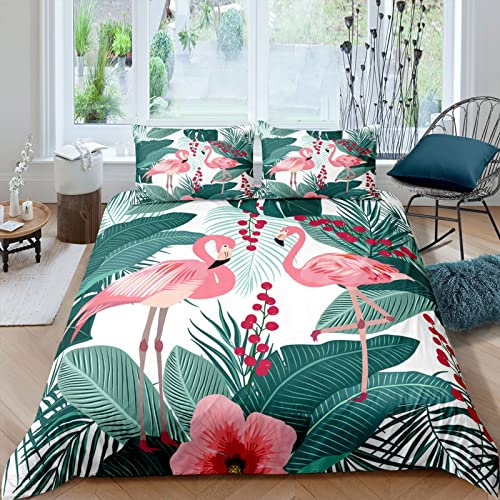 AOUAURO Housse De Couette 140X200 Cm Dessin Animé Animal Flamant Rose 3D Parure De Lit avec Fermeture À Glissière Et 2 Taies d'oreiller pour Chambre d'enfants Adultes - Anti-Allergie Entretien Facile