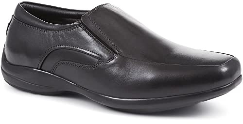 Wide Fit Leather Slip On Shoes - Black Size 9