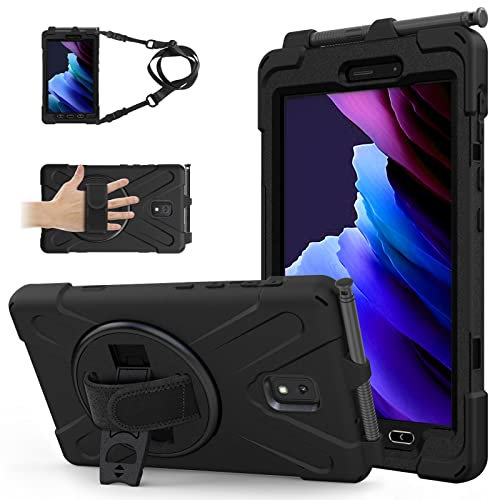 Funda para Samsung Galaxy Tab Active 3 8 Pulgadas 2020 (SM-T570/T575/T577),Estructura de 3 Capas, Funda Robusta Antichoque con Soporte de Rotación, Correa de Mano/Hombro,Black