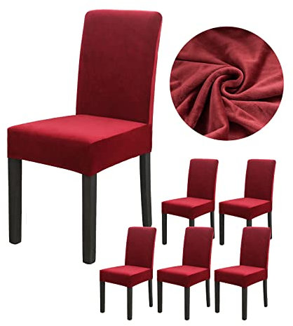 Vivi Idee Stuhlhussen 6er Set Stuhlbezug Weihnachten Elastische Waschbar Spannbezug für Esszimmerstühle Schwingstuhl Bezug Hochzeit Büro Bankette Partys Deko (6, Samt-Weinrot)