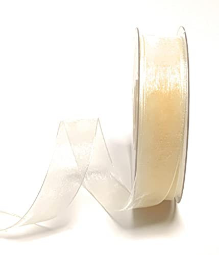 s.dekoda Schleifenband 50m x 25mm Creme - Beige Organza Chiffon Geschenkband Organzaband [1350-102]