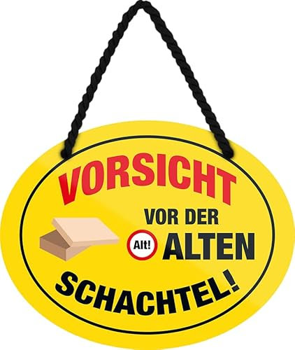 schilderkreis24 – Blechschild Lustiger Spruch “Vorsicht vor der alten Schachtel!“ Deko Geschenkidee Mann Frau 18x14cm