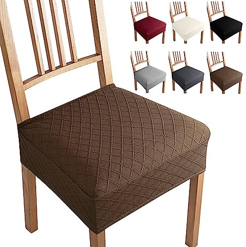 Jacquard Esszimmerstuhl Sitzbezüge Set of 4 Universal Stretch-Sitzbezüge Keine Rückenlehne Stuhl Sitzbezüge Abnehmbar Waschbar Stuhlhussen Stuhlsitzbezüge für Küche,Hotel,Bankett (Set of 4, Braun-B)