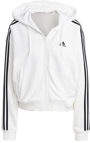 adidas Donna Essentials 3-Stripes French Terry Bomber Full-Zip Hoodie, White/Black, S