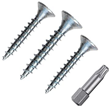 siwitec Spanplattenschrauben 200 Stück mit Vollgewinde, Senkkopf und Fräsrippen, Ø 6,0 x 30 mm, TORX - TX30, blau verzinkt, Holzschrauben inkl. Bit