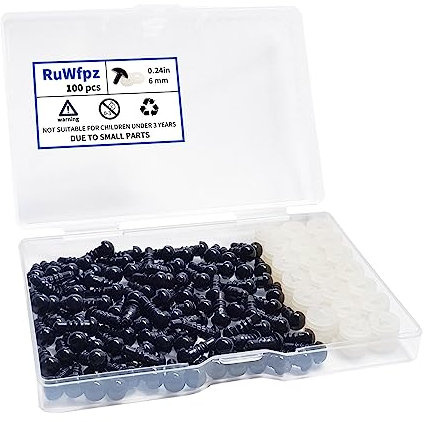 RuWfpz Sicherheitsaugen für Häkeltiere Amigurumi 6mm - 100 Stück Puppenaugen Häkel Amigurumi Augen für Kuscheltiere, Schwarz Kunststoff Teddyaugen Knopfaugen zum annähen