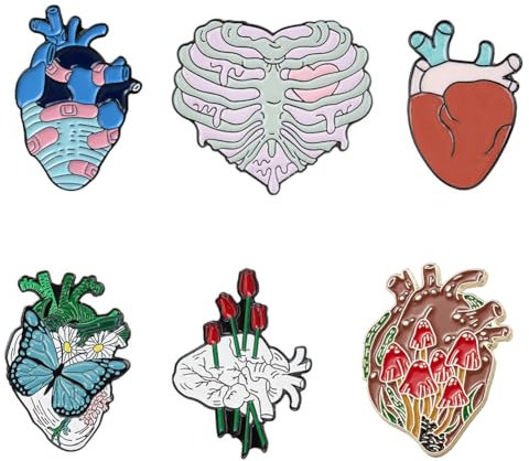 SUNNYCLUE 1Boîte Épingles Émail Ensemble Horreur Gothique Épinglettes Squelette Anatomique Cœur Broches Spooky Rose Fleurs Papillon Broche Halloween Coloré Épinglettes pour Femmes Hommes Sac à Dos Ve