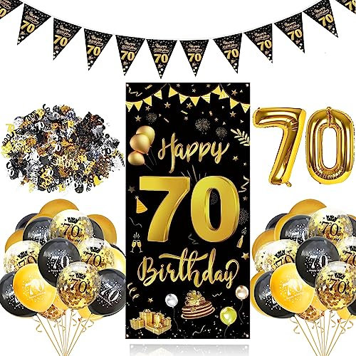 GoldRock 32 Stück 70 Geburtstag Deko Schwarz Gold Set, 70 Geburtstag Männer,Deko 70 Geburtstag Frauen,Luftballons 70. Geburtstag,Folienballons 70 Jahre,70er Geburtstag Mann Banner,Konfetti,Wimpelkette