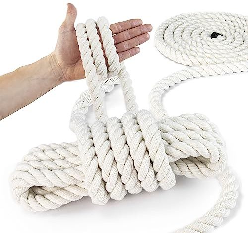 DQ-PP Corde en coton | 20 mm | 50 m | Fil de macramé | Cordon en coton | 3 brins torsadés | Corde naturelle | Corde de serrage | Fil
