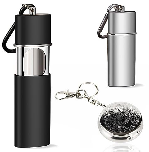 HOMURY Tragbar Tasche Aschenbecher: 3 Stück Mini Edelstahl Aschenbecher, Kompakt Geschlossener Zigaretten-Taschenascher, Für Unterwegs Und Außenbereiche (Schwarz, Silber)