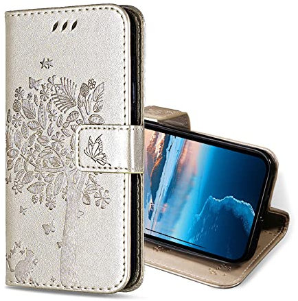 KANVOOS Coque pour Huawei Y6 2019, Etui Protection Housse Premium en Cuir PU, Antichoc Étui à Rabat Portefeuille Flip Case pour Huawei Y6 2019 (Or)