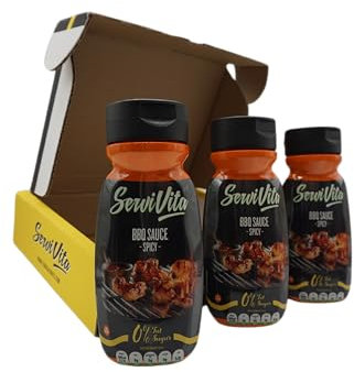ServiVita – Pack Salsas Saludables 0%, Sin Azúcares, Sin Grasas, Sin Grasas Saturadas, Pack 3 salsas x 320ml - Sabor Barbacoa picante