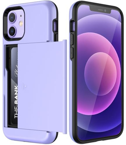 JETech Wallet Case for iPhone 12/12 Pro 6.1-Inch with Card Holder, Dual Layer Shockproof Protective Phone Cover, Sliding Hidden Slot (Purple)