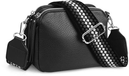 VONAL Umhängetasche Klein Damen Echtes Leder Crossbody Bag Damen Handytasche zum Umhängen, Moderne Handtasche Taschen mit Breitem Schultergurt für Arbeiten Einkaufen Reisen