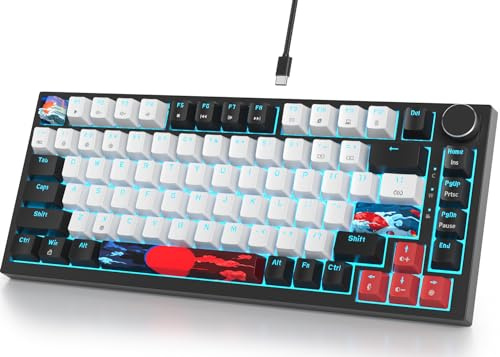 Fogruaden Wired Mechanical Keyboard, 75% Percent, Hot Swappable, Red Switch, TKL Mechanical Keyboard, Board Mount, Compact NKRO Backlit RGB Keyboard with Knob