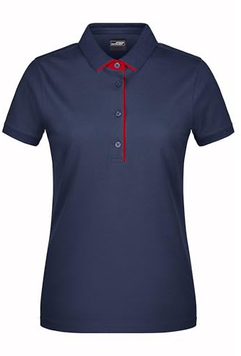 James & Nicholson Damenpolo Single Stripe - Tailliertes Poloshirt mit Kontrastelementen am Kragen | Farbe: navy/red | Grösse: XL