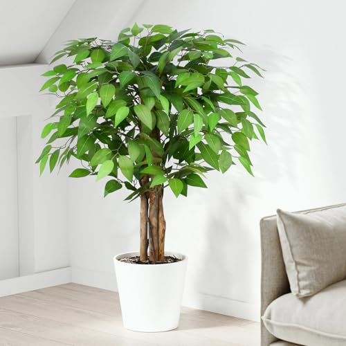 Keeplush Kunstpflanze Ficusbaum 90cm, Künstliche Pflanzen groß wie echt mit Stamm aus Naturholz, Kunstbaum groß für Wohnzimmer, Schlafzimmer, Büro, Garten