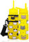 FAHRMOSIS Wasserflasche mit Gurt und 2 Deckeln (Flip & Straw), auslaufsichere Wasserflasche für Schule und Sport, 530 ml, Gelb (Katze)