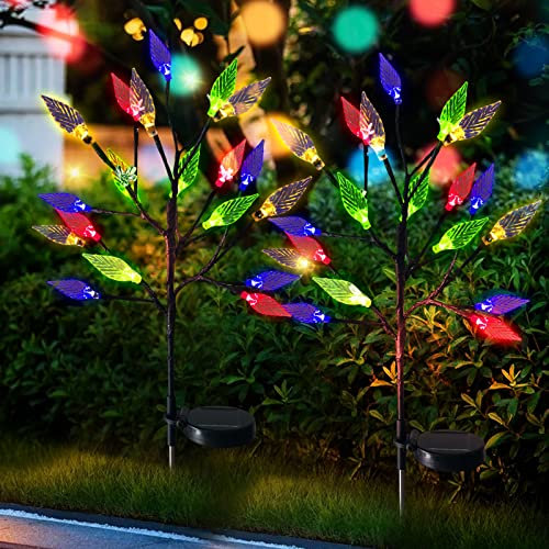 ZQX Solarlampen für Außen Garten, 2 Stück 16 LED Solar Zweige Aussen, Solar Simulations Baum Licht, Solarleuchte Gartenleuchten mit Baumzweig Blätter für Terrasse Patio Balkon Deko - Mehrfarbig