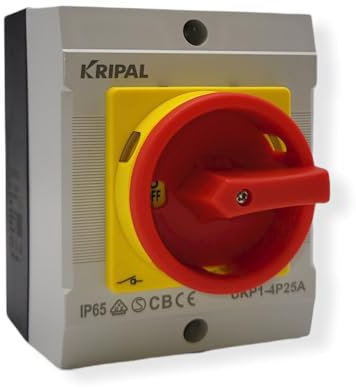 EKABEL24 Hauptschalter mit Gehäuse und Not-Aus-Funktion | Zuverlässiger Schutzschalter für Elektroinstallationen, Wechselschalter | Aufputz Schalter | 25A 4-polig
