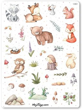 Waldtiere Aufkleber für Bullet Journal, Scrapbooking und mehr - Perfekt für DIY Projekte & Dekorationen - Tieraufkleber Aufkleberbogen