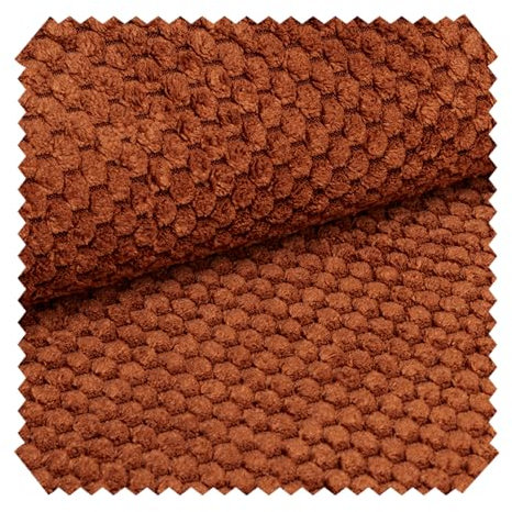 novely® ZEVEN Plüschiger Möbelstoff in Cord-Optik - Ultraweicher Polsterstoff mit Kachelmuster - Extrem Robuster Bezugstoff - Pflegeleichte Meterware 1lfm (18 Terracotta)