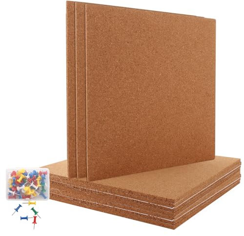VIDETOL 12 Pcs Square Cork Tiles, 30x30cm Large Size Self-Adhesive Pin Boards for Walls, 6mm Thick for Pictures, Photos and Drawing
