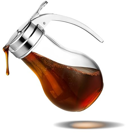 14 oz Glass Syrup Dispenser, No Drip Glass Syrup Bottle for Maple Syrup, Honey Dispenser, Pancake Mix, or Sugar, Dishwasher Safe Glass Syrup Container with Metal Easy Pour Lid, 14 Ounces (414mL)